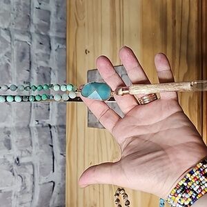 Beautiful long tassel sage green Necklace